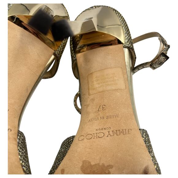 Jimmy Choo Lang Glitter Strappy Heeled Sandals Gold Silver Size 37 US 7 - Picture 7 of 10